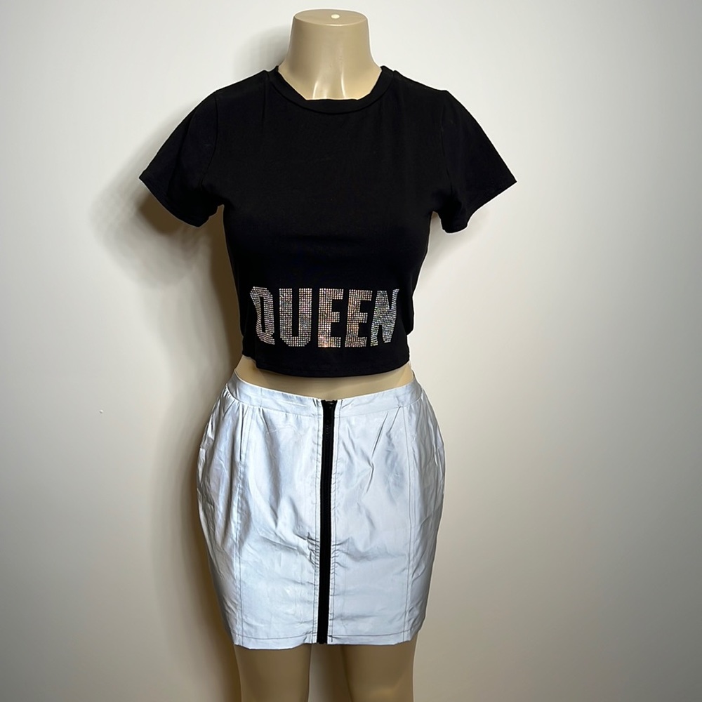WFFS Medium reflective gray mini skirt